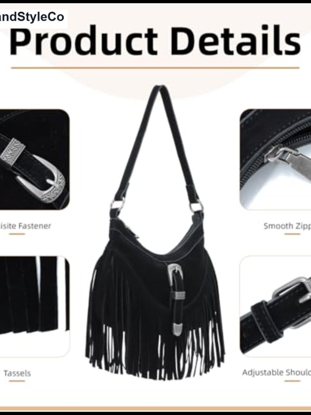 Fringe Hobo Purse Tassel Shoulder Bag Vintage Suede Handbag Hippie Western - Picture 3 of 6